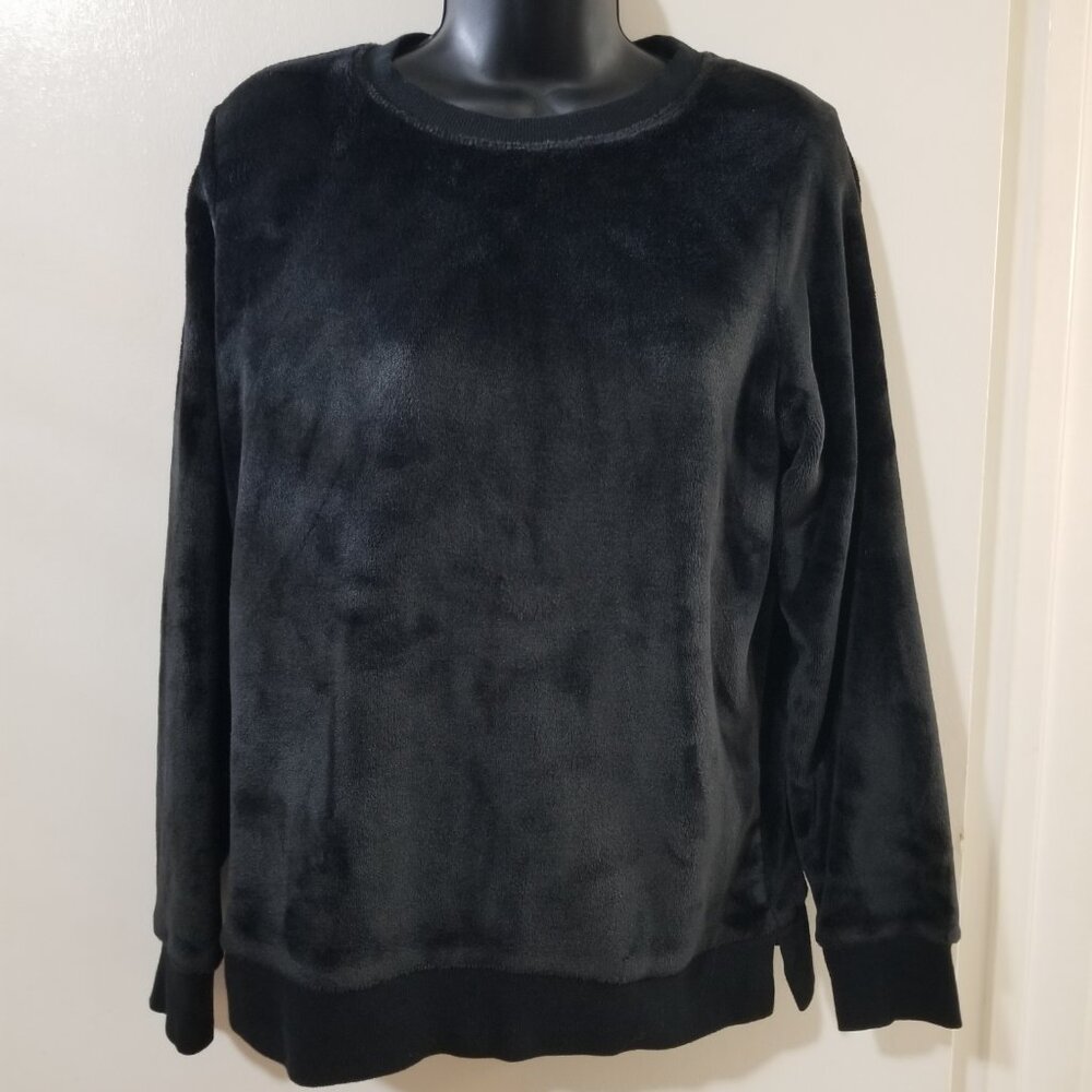 Gaiam Sweatshirt Black Velour Crewneck Size S